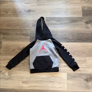 Jordan Kids Black and Gray Hoodie with Red Logo